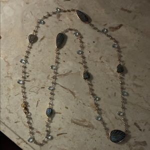 Elegant Green Leaf and Blue stone Pendant Necklace